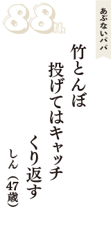 あぶないパパ「竹とんぼ　投げてはキャッチ　くり返す」（しん　47歳）