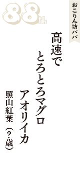 おこりん坊パパ「高速で　とろとろマグロ　アオリイカ」（照山紅葉　？歳）