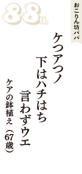 おこりん坊パパ「ケつアつノ　下はハチはち　言わずウエ」（ケアの鉢植え　67歳）