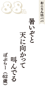 おこりん坊パパ「暑いぞと　天に向かって　叫んでる」（ぽぷらー　62歳）