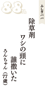 ふしぎパパ「除草剤　ワシの頭に　誰撒いた」（ろんちゃん　77歳）