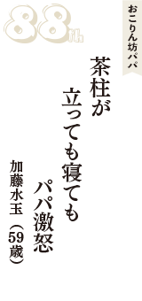 おこりん坊パパ「茶柱が　立っても寝ても　パパ激怒」（加藤水玉　59歳）
