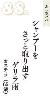 ふしぎパパ「シャンプーを　さっと取り出す　ゲリラ雨」（カステラ　65歳）