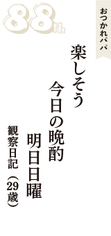 おつかれパパ「楽しそう　今日の晩酌　明日日曜」（観察日記　29歳）