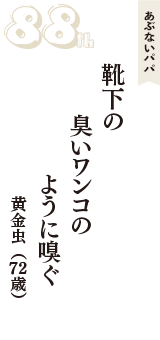 あぶないパパ「靴下の　臭いワンコの　ように嗅ぐ」（黄金虫　72歳）