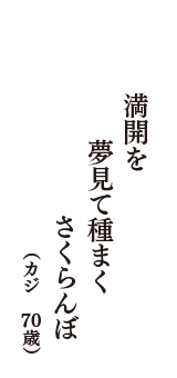 満開を　夢見て種まく　さくらんぼ　（カジ　70歳）