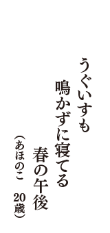 うぐいすも　鳴かずに寝てる　春の午後　（あほのこ　20歳）