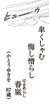 傘くしゃむ　悔し憎らし　春嵐（はるあらし）　（かとうゆきを　87歳）
