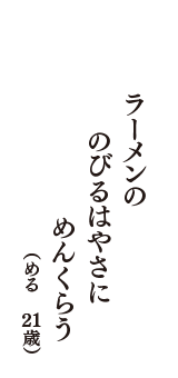 ラーメンの　のびるはやさに　めんくらう　（める　21歳）