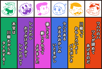 パパ、バカボン、ハジメちゃん、ママ、レレレのおじさん、目ん玉つながりのおまわりさんのスタンプ